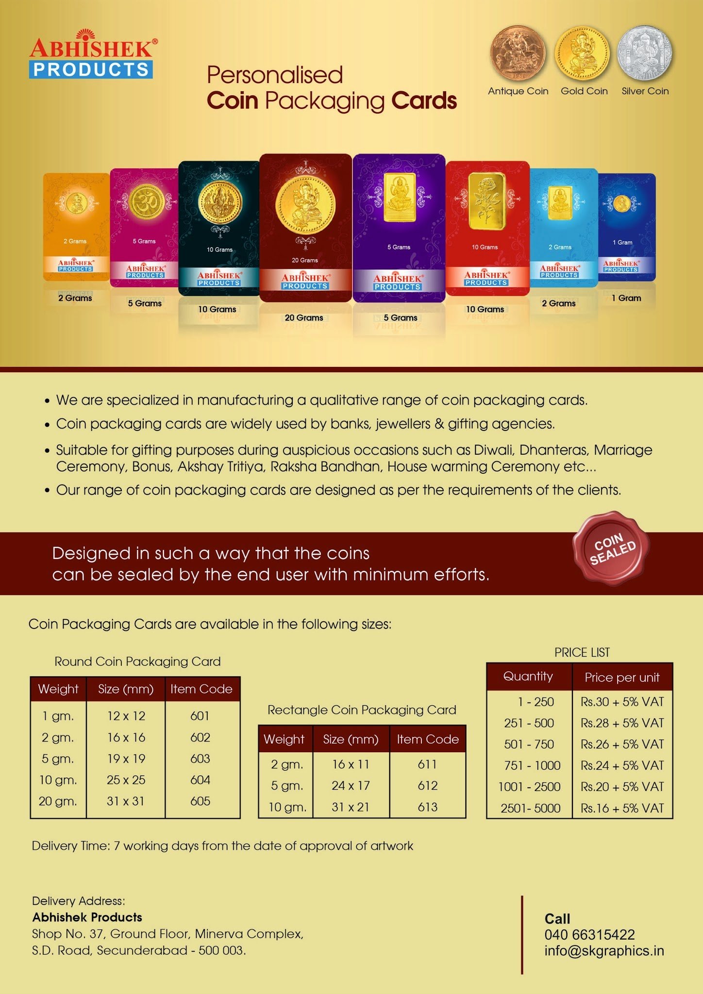 gold coin card packing and personalization